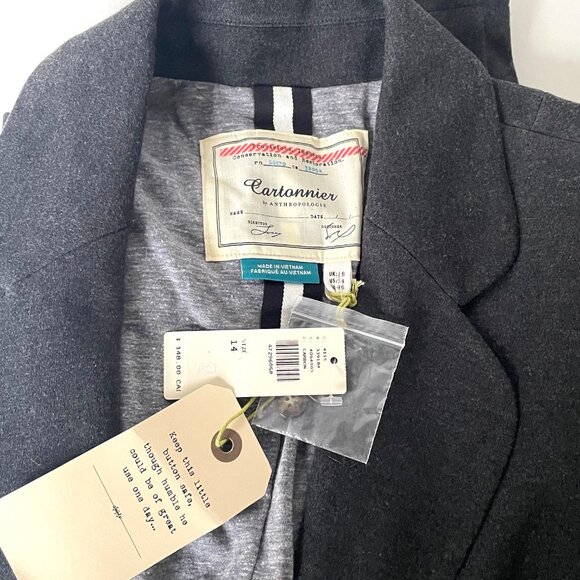 Anthropologie Cartonnier Cropped Blazer Jacket Gray Womens 14 Tomboy Style - Picture 7 of 9